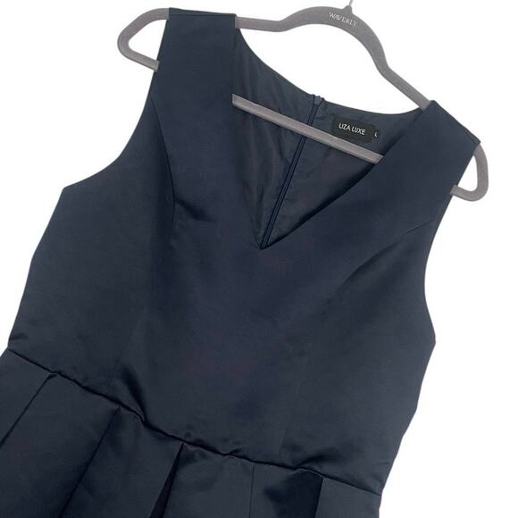 Liza Luxe Silky Navy Blue A-Line V-Neck Mini Dress - Picture 2 of 6